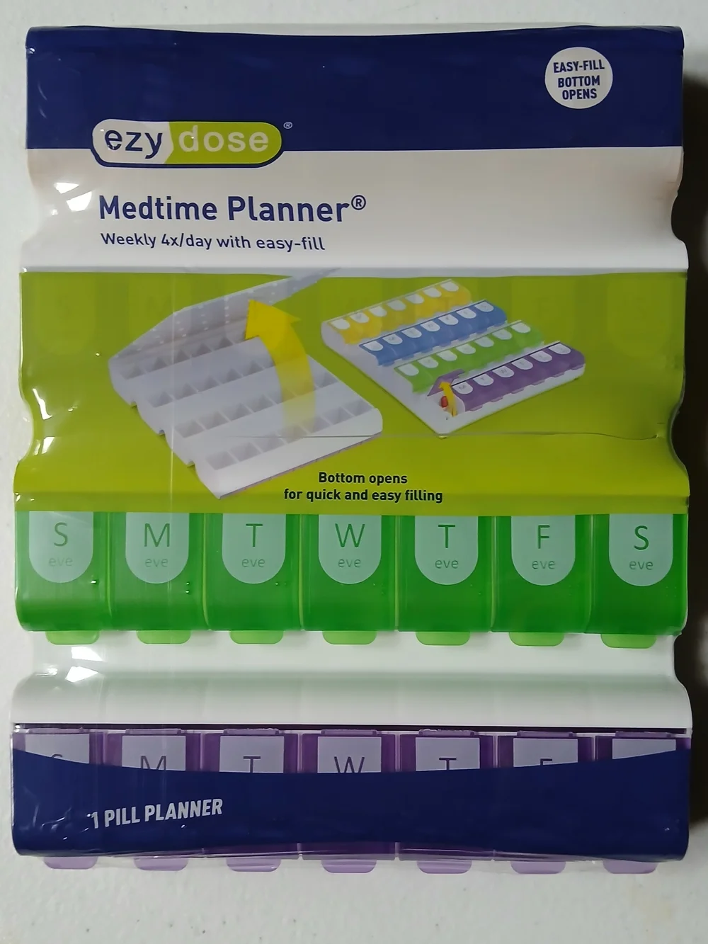 Ezy Dose Medtime Planner Weekly 4x/Day Pill Organizer | Easy-Fill Bottom Open